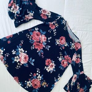 MTS Navy Floral Blouse with red and Blue Accents